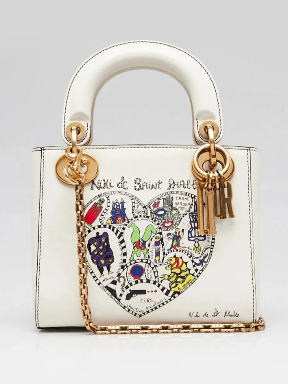 Christian Dior Off White Leather Niki De Saint Phalle Print Mini Lady Dior Bag